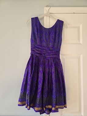 Tracy Feith Purple and Teal Patterned Dress with Peach Zip